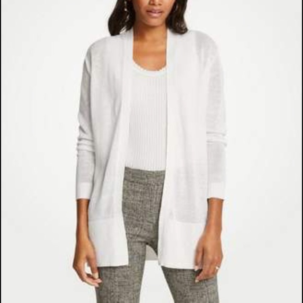 Ann Taylor Linen blend white open XL cardigan